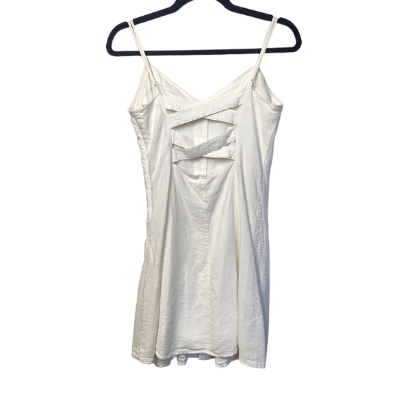 Garage‎ Linen Blend Cross-back Mini Dress Button Front Sleeveless Size Small - Picture 2 of 11